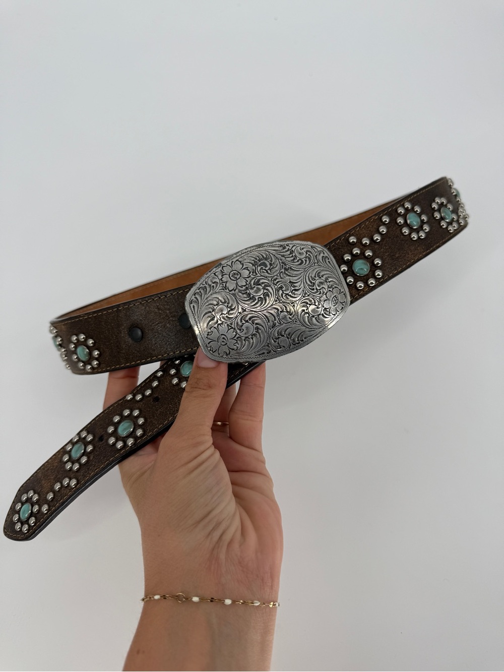 DDD Leather Studded Belt With Silver Buckle